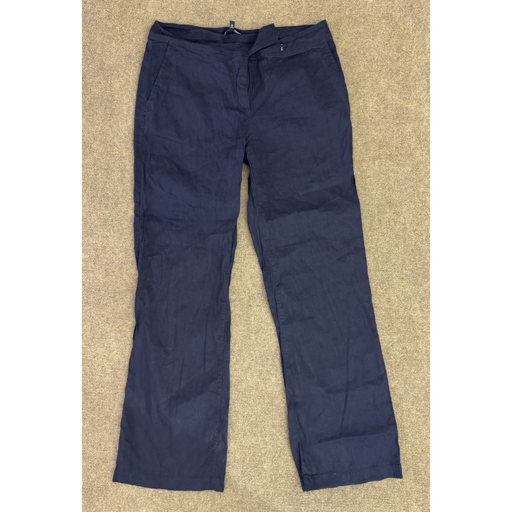 Eileen Fisher Pants Womens 10 Navy Blue Linen Blend Straight Leg Trousers Work
